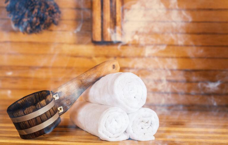 Sauna interior with towels
